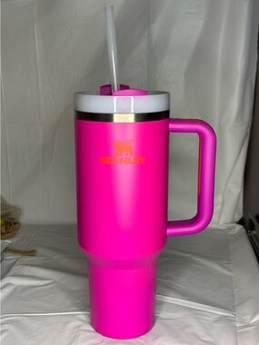 Stanley Hot Pink Travel Tumbler with Handle and Straw